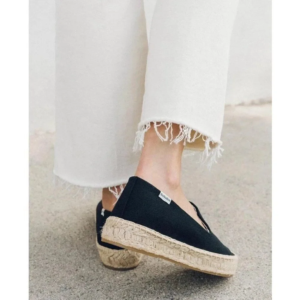 Soludos Platform Espadrille Smoking Slippers Slip On Loafers Black Size 10